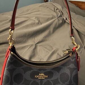Coach Signature Canvas Shoulder Bag in Blue and Red.
